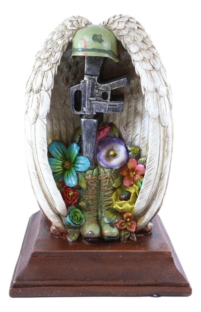 Ebros Gift Patriotic Fallen Soldier Angel Winged Rifle Helmet Boots Succulents Figurine