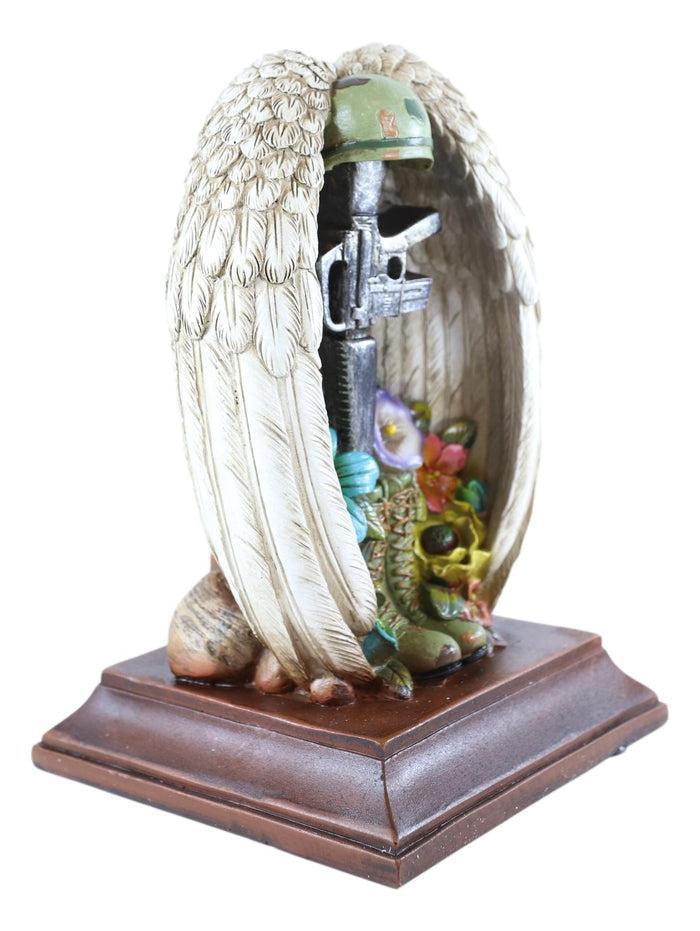 Ebros Gift Patriotic Fallen Soldier Angel Winged Rifle Helmet Boots Succulents Figurine