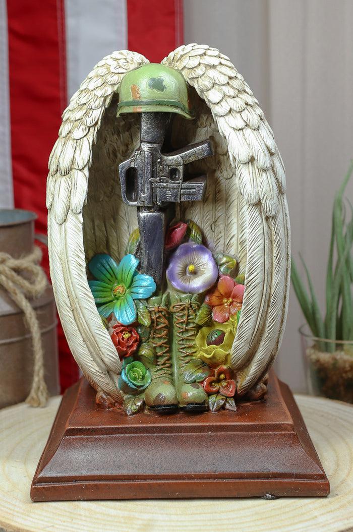 ebros gift Patriotic Fallen Soldier Angel Winged Rifle Helmet Boots Succulents Figurine