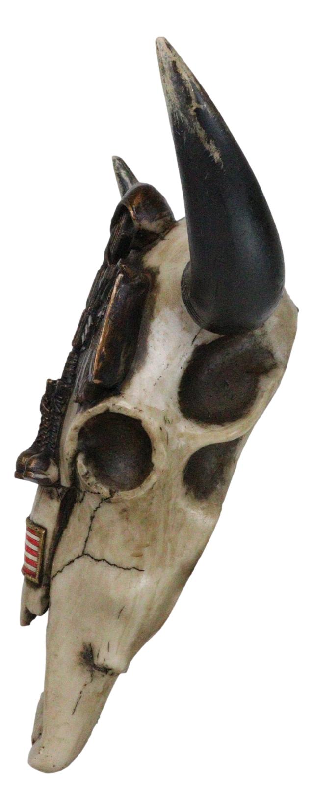Ebros Gift Patriotic Fallen Soldier Helmet Rifle Boots Dogtags Veteran Cow Skull Wall Decor