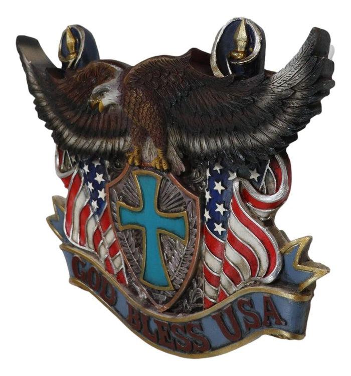 Ebros Gift Patriotic Flags Bald Eagle On Cross Crest God Bless USA Wall Plaque Sculpture
