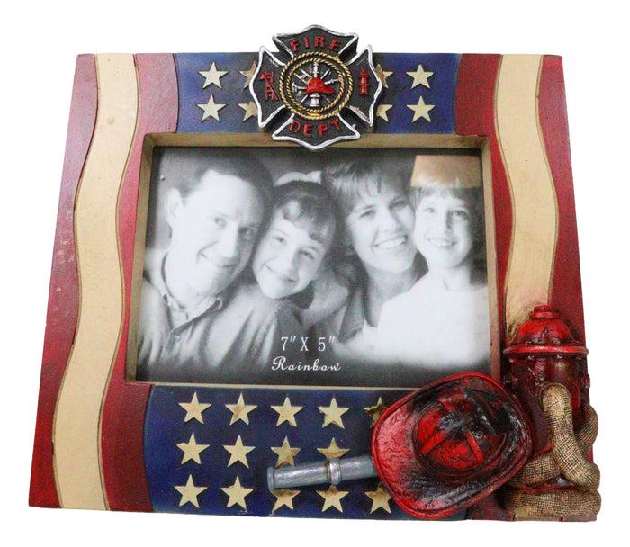 ebros gift Patriotic Maltese Cross Fireman Helmet Hose Fire Hydrant USA Flag Picture Frame