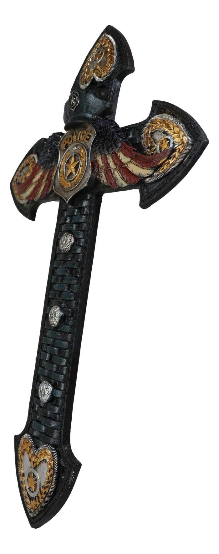 Ebros Gift Patriotic Men In Blue Police Officer Badge With USA Flag Eagle Wings Wall Cross