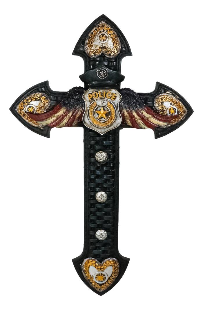 ebros gift Patriotic Men In Blue Police Officer Badge With USA Flag Eagle Wings Wall Cross