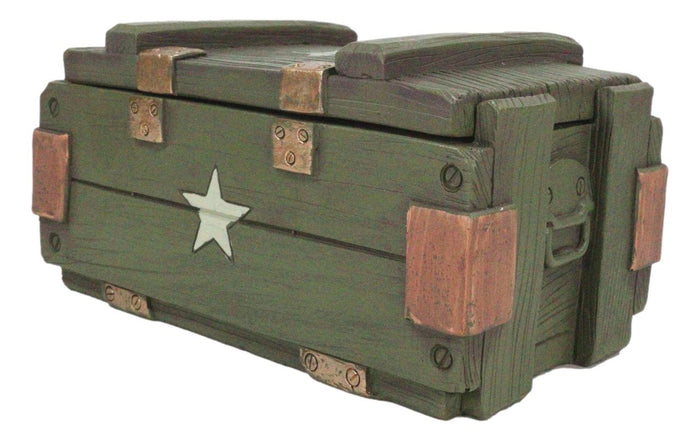 Ebros Gift Patriotic Military Style Ammo Crate Utility Faux Wood Decorative Box Figurine