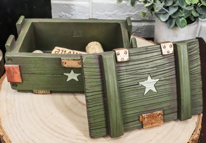 ebros gift Patriotic Military Style Ammo Crate Utility Faux Wood Decorative Box Figurine