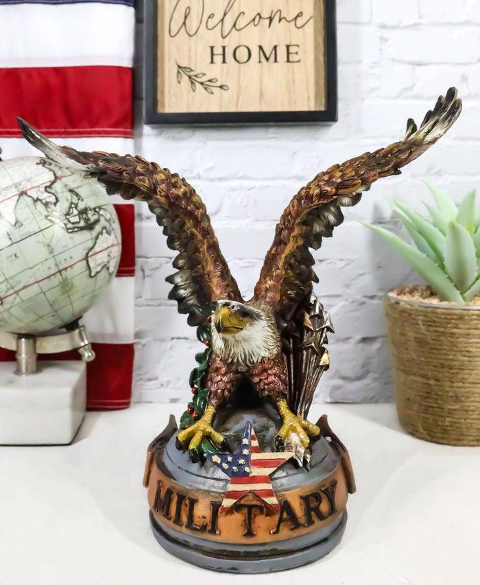 ebros gift Patriotic Open Wings Bald Eagle On USA Star Spangled Banner Millitary Figurine