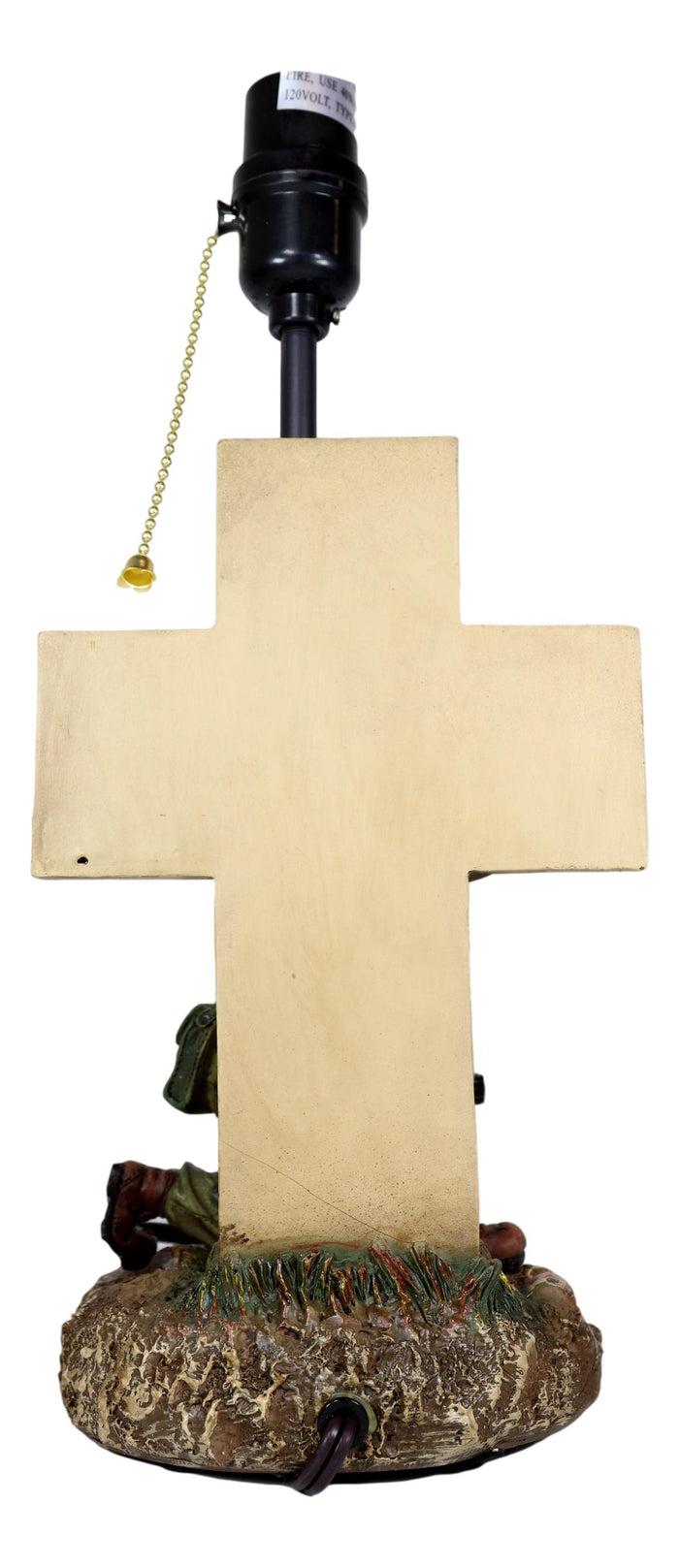 Ebros Gift Patriotic Soldier With Rifle Kneeling By American Flag Cross Memorial Table Lamp