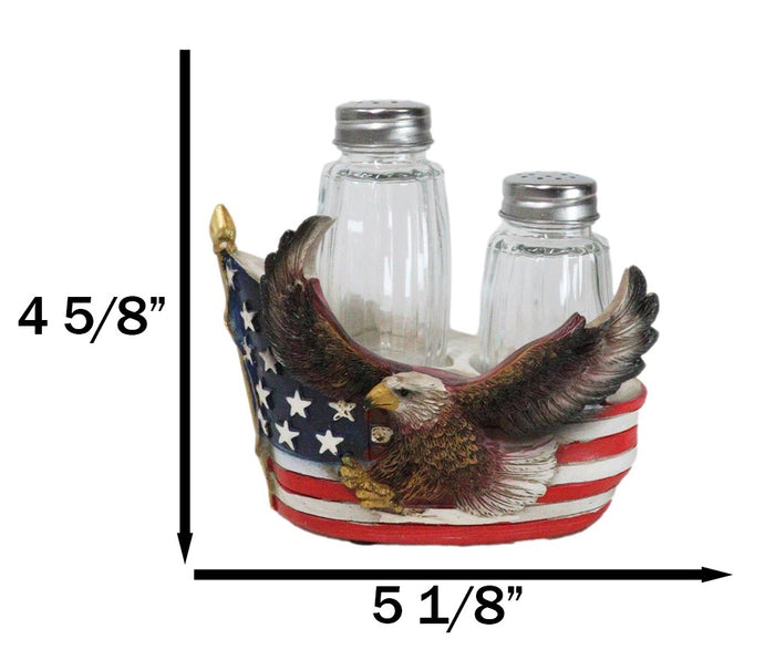 Ebros Gift Patriotic Star Spangled Banner US Flag Bald Eagle Salt And Pepper Shakers Holder