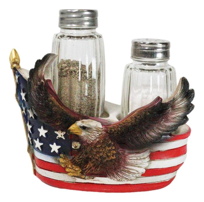 ebros gift Patriotic Star Spangled Banner US Flag Bald Eagle Salt And Pepper Shakers Holder