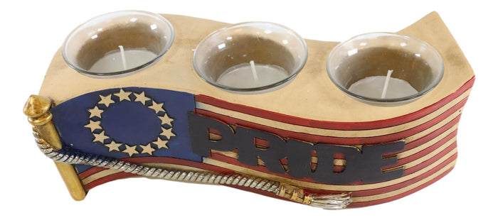 Ebros Gift Patriotic Union Stars American Pride Flag 3 Tea Light Votives Candle Holder