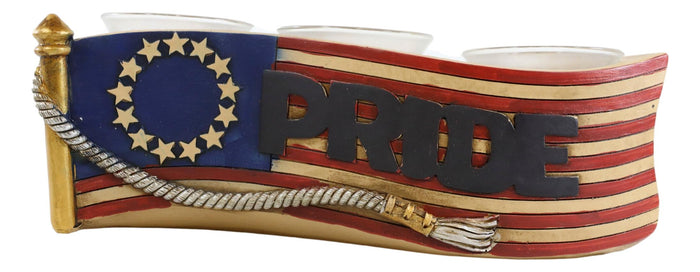 Ebros Gift Patriotic Union Stars American Pride Flag 3 Tea Light Votives Candle Holder