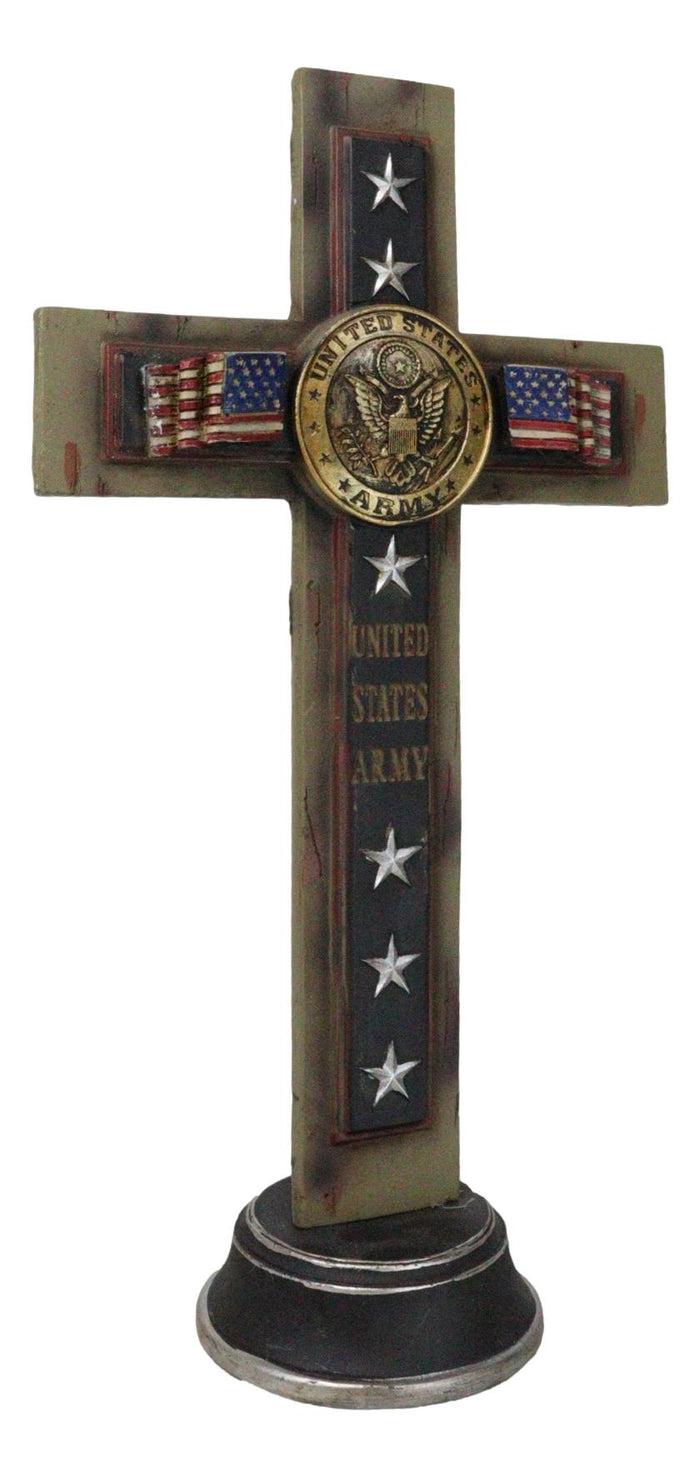 Ebros Gift Patriotic United States Army Medallion Flags And Stars Memorial Standing Cross