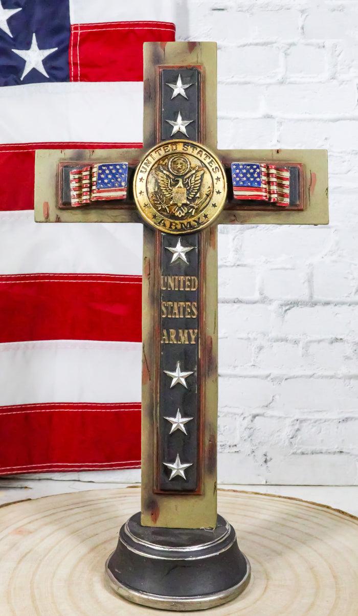 ebros gift Patriotic United States Army Medallion Flags And Stars Memorial Standing Cross