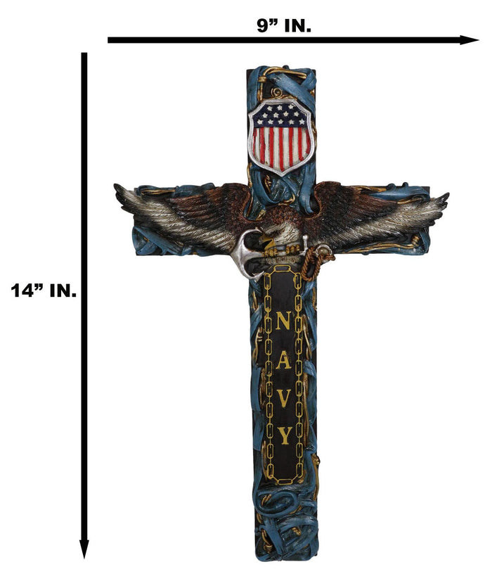 Ebros Gift Patriotic United States Navy With Eagle Clutching Anchor Decorative Wall Cross