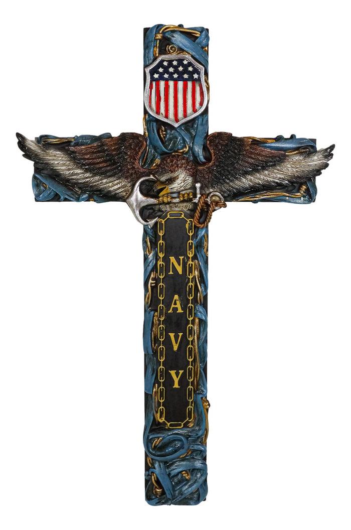 Ebros Gift Patriotic United States Navy With Eagle Clutching Anchor Decorative Wall Cross