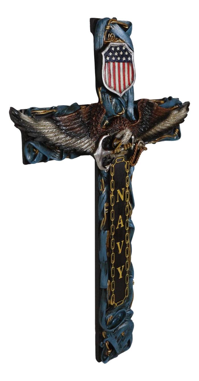 Ebros Gift Patriotic United States Navy With Eagle Clutching Anchor Decorative Wall Cross
