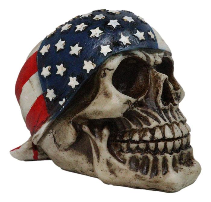 Ebros Gift Patriotic US American Flag Star Spangled Banner Biker Skull Figurine 5.75"L