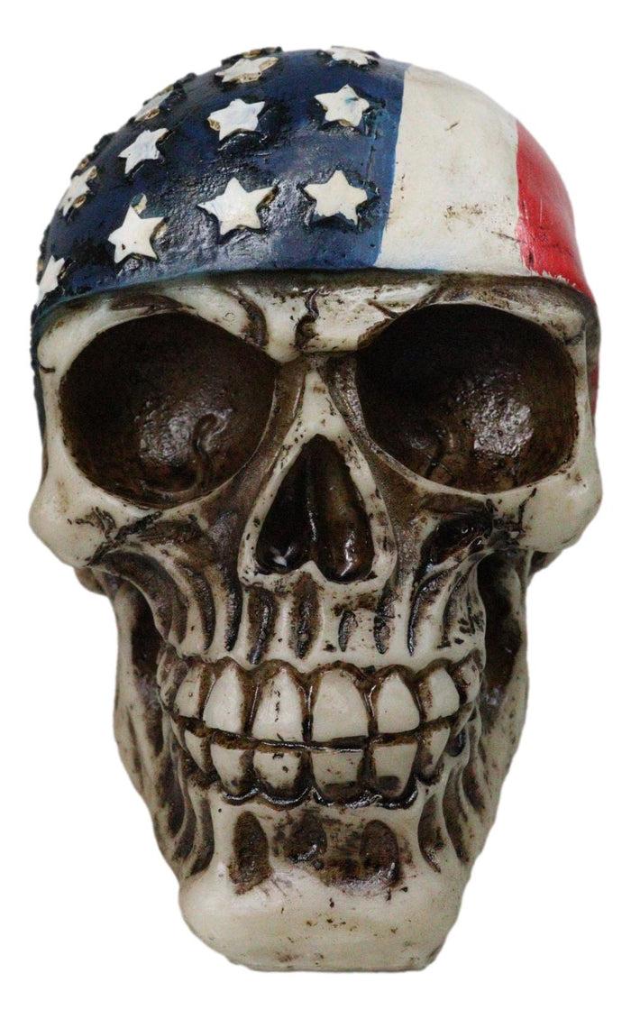 Ebros Gift Patriotic US American Flag Star Spangled Banner Biker Skull Figurine 5.75"L
