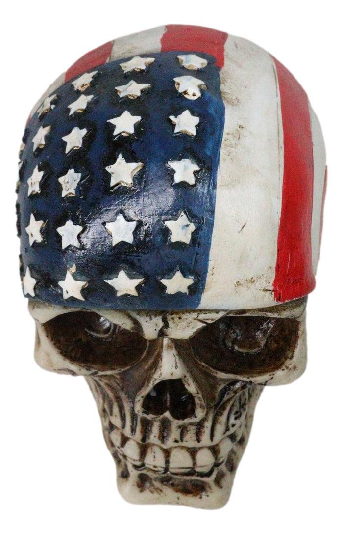Ebros Gift Patriotic US American Flag Star Spangled Banner Biker Skull Figurine 5.75"L