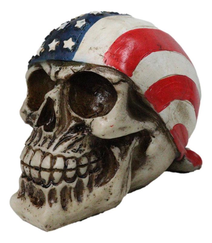 ebros gift Patriotic US American Flag Star Spangled Banner Biker Skull Figurine 5.75"L