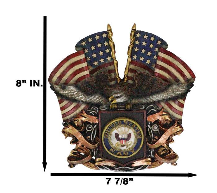 Ebros Gift Patriotic US United States Navy Eagle Emblem With 2 American Flags Wall Decor