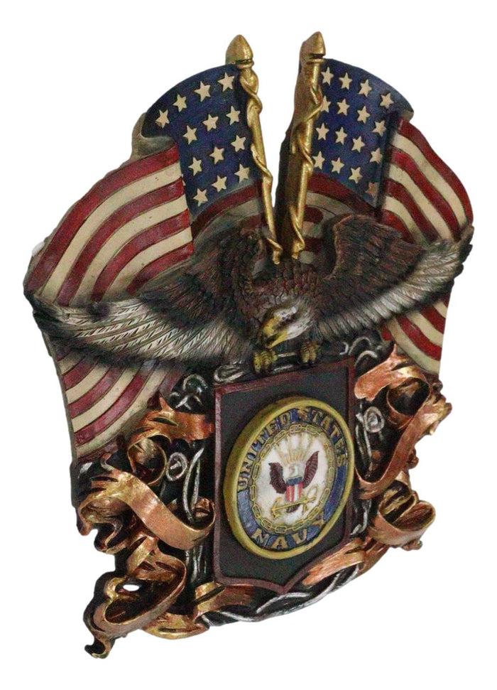 Ebros Gift Patriotic US United States Navy Eagle Emblem With 2 American Flags Wall Decor