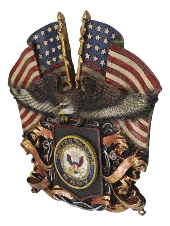 Ebros Gift Patriotic US United States Navy Eagle Emblem With 2 American Flags Wall Decor