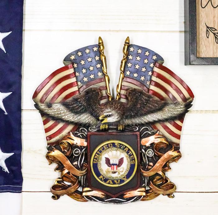 ebros gift Patriotic US United States Navy Eagle Emblem With 2 American Flags Wall Decor