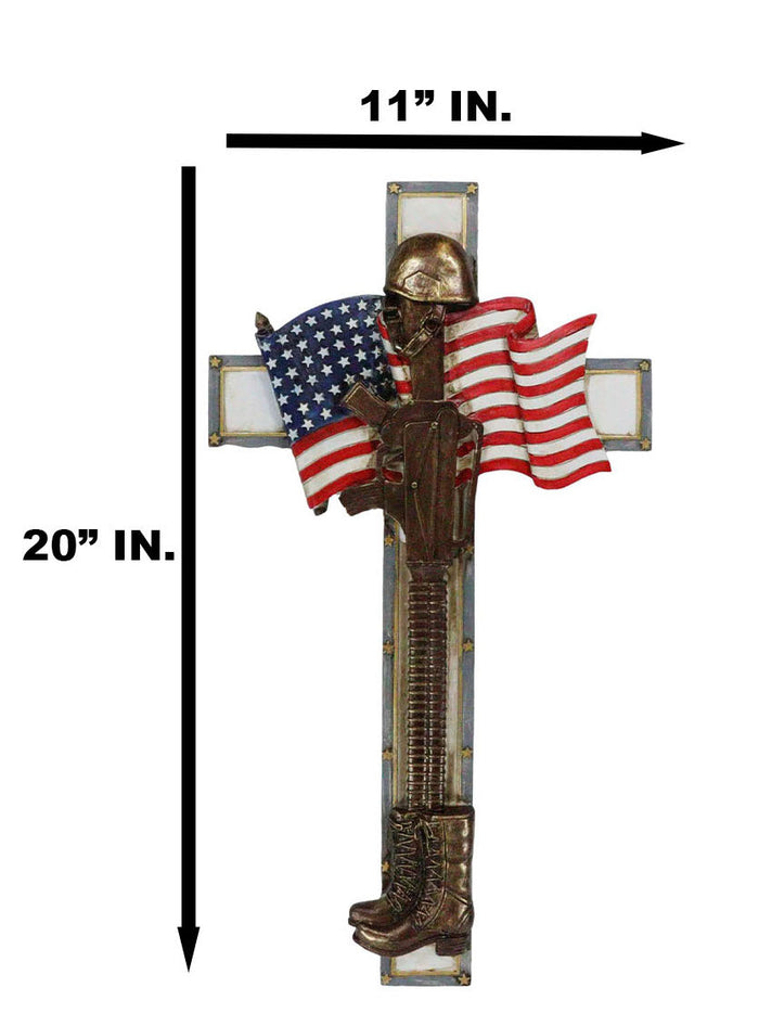 Ebros Gift Patriotic USA Flag Fallen Soldier Helmet Rifle And Tactical Boots Wall Cross