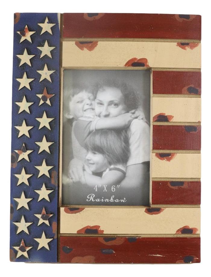 Ebros Gift Patriotic USA Flag Star Spangled Banner Veteran Memorial 4"X6" Picture Frame