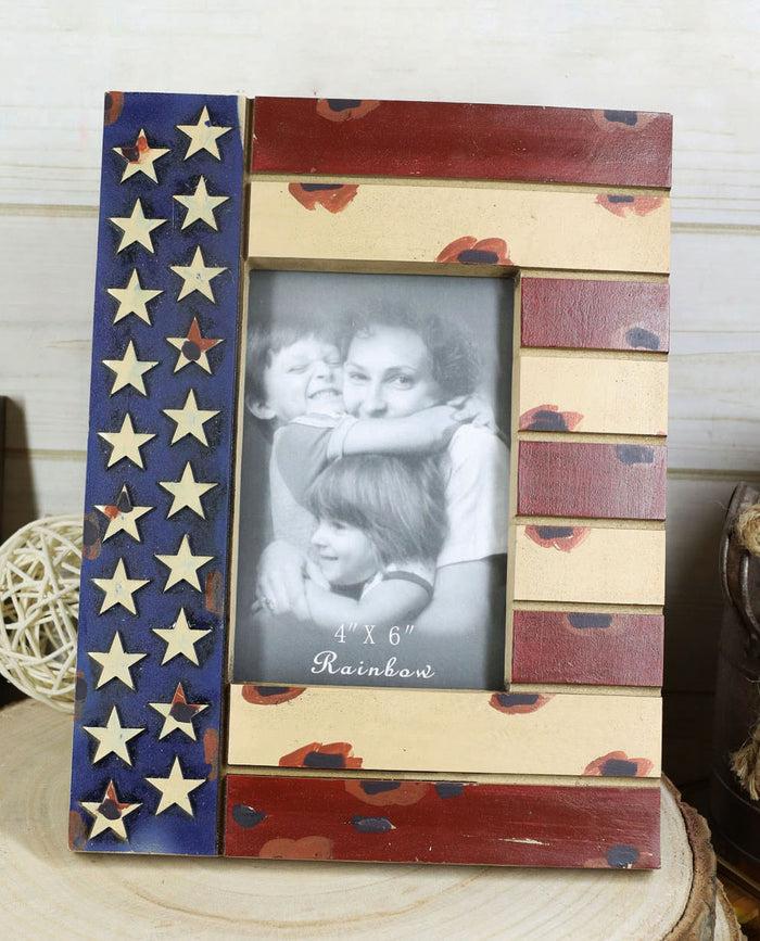 ebros gift Patriotic USA Flag Star Spangled Banner Veteran Memorial 4"X6" Picture Frame