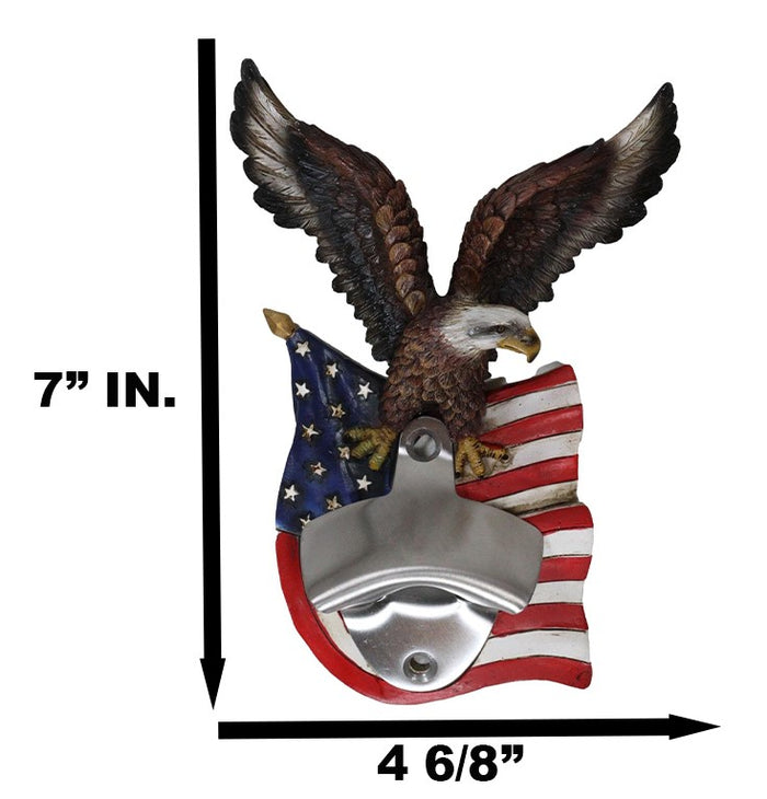 Ebros Gift Patriotic USA Freedom Bald Eagle Perching On American Flag Wall Bottle Opener
