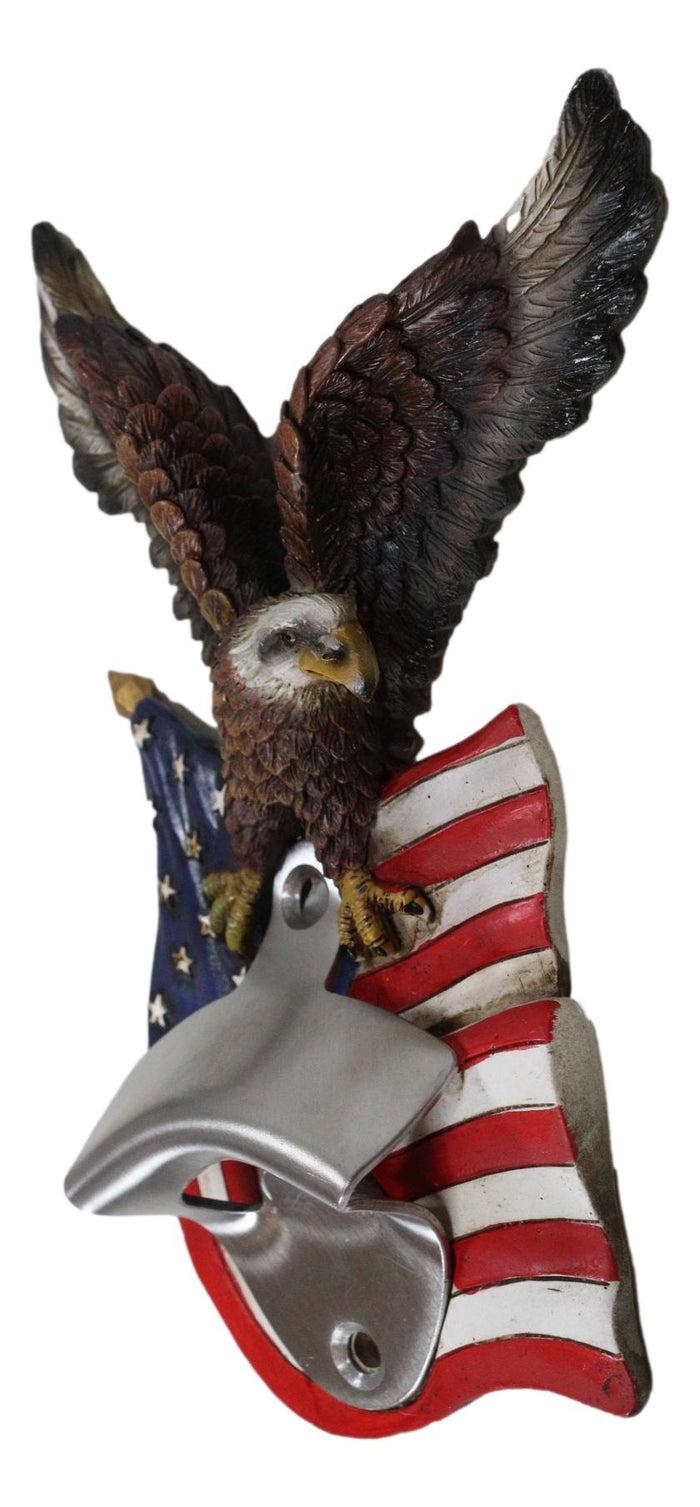 Ebros Gift Patriotic USA Freedom Bald Eagle Perching On American Flag Wall Bottle Opener