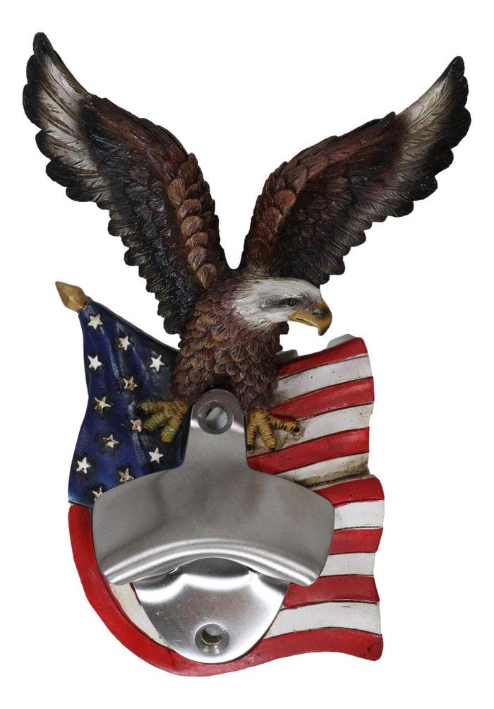 Ebros Gift Patriotic USA Freedom Bald Eagle Perching On American Flag Wall Bottle Opener