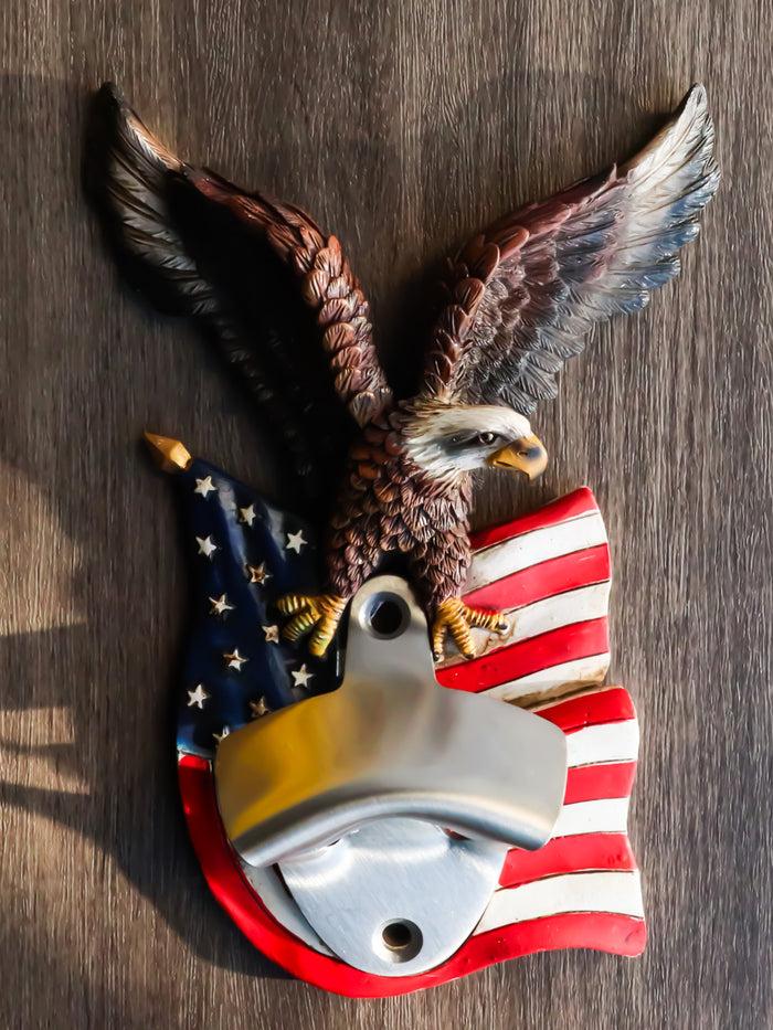 ebros gift Patriotic USA Freedom Bald Eagle Perching On American Flag Wall Bottle Opener