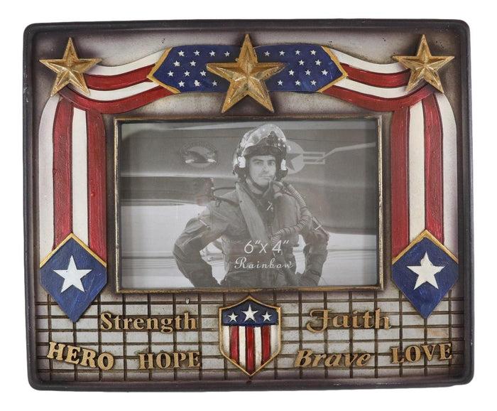 Ebros Gift Patriotic USA Gold Stars Hope Hero Faith Strength Love Brave 6"X4" Picture Frame