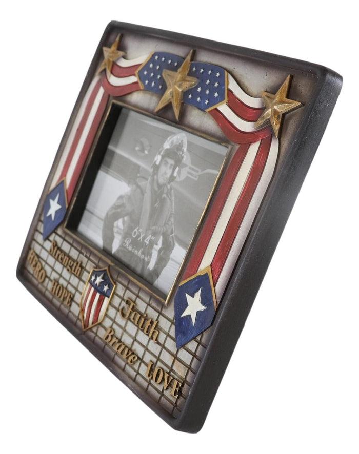 Ebros Gift Patriotic USA Gold Stars Hope Hero Faith Strength Love Brave 6"X4" Picture Frame