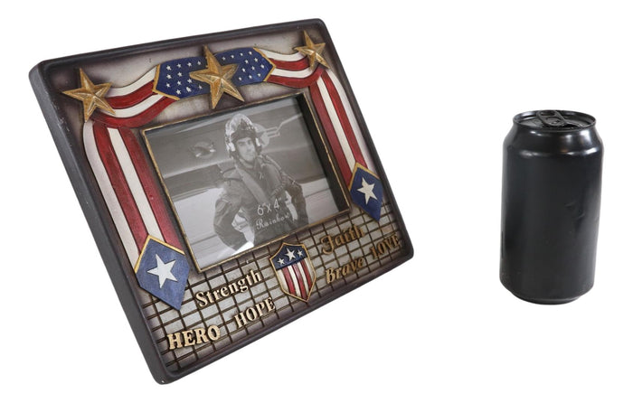 Ebros Gift Patriotic USA Gold Stars Hope Hero Faith Strength Love Brave 6"X4" Picture Frame