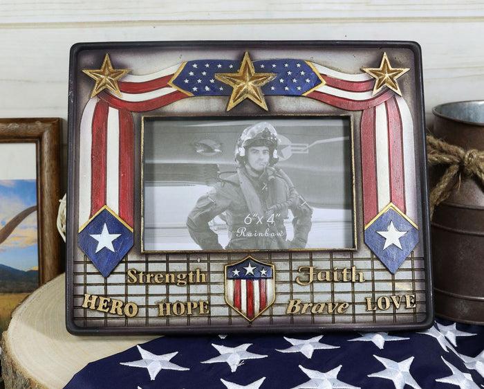ebros gift Patriotic USA Gold Stars Hope Hero Faith Strength Love Brave 6"X4" Picture Frame