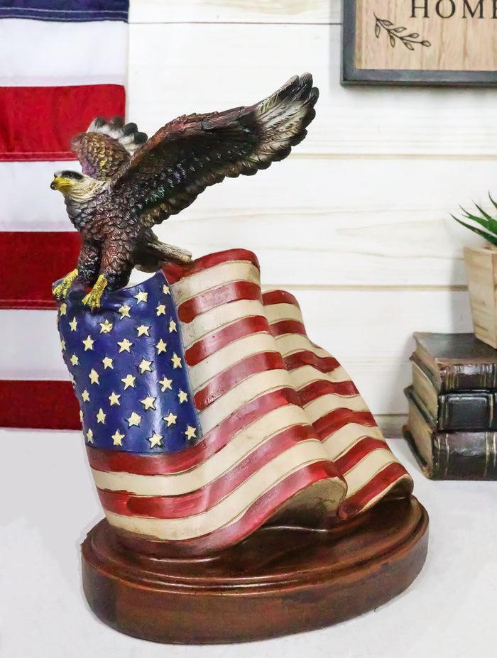 ebros gift Patriotic Wings of Glory Bald Eagle Perching On American Flag Memorial Figurine