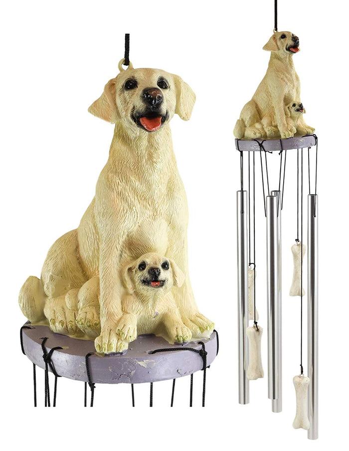 Ebros Gift Pedigree Dogs Golden Retriever Dog With Puppy Figurine Top Resonant Wind Chime