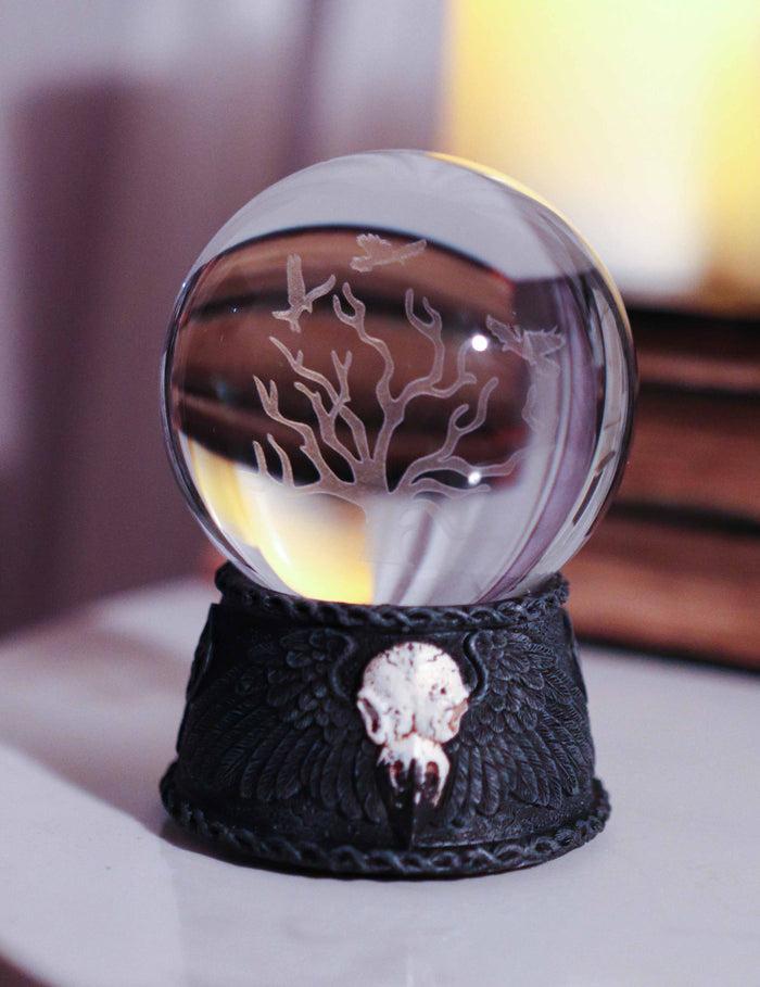 Ebros Gift Pentagram Raven Skull Figurine With LED Withering Tree Glass Gazing Sphere Ball