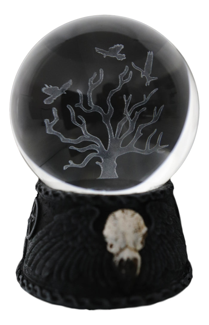 Ebros Gift Pentagram Raven Skull Figurine With LED Withering Tree Glass Gazing Sphere Ball