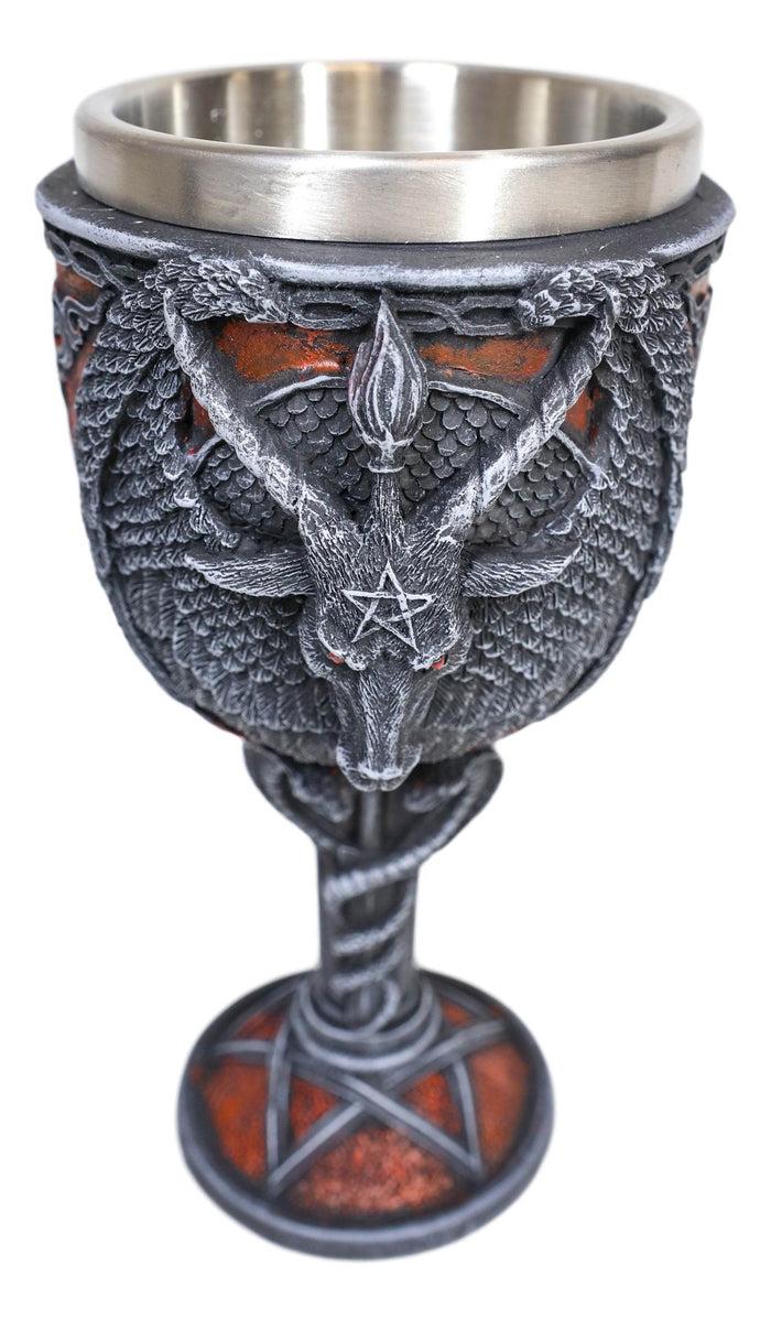 Ebros Gift Pentagram Sabbatic Goat Baphomet Red Wine Goblet Chalice Decor