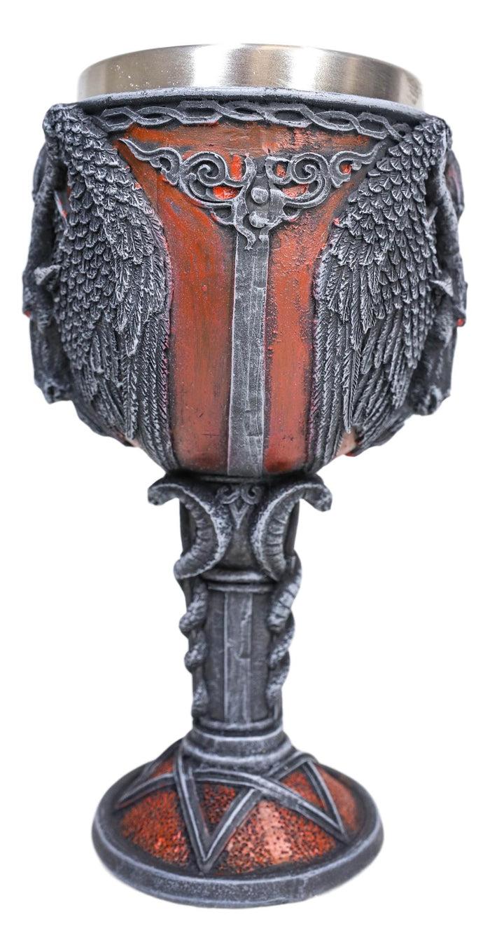 Ebros Gift Pentagram Sabbatic Goat Baphomet Red Wine Goblet Chalice Decor