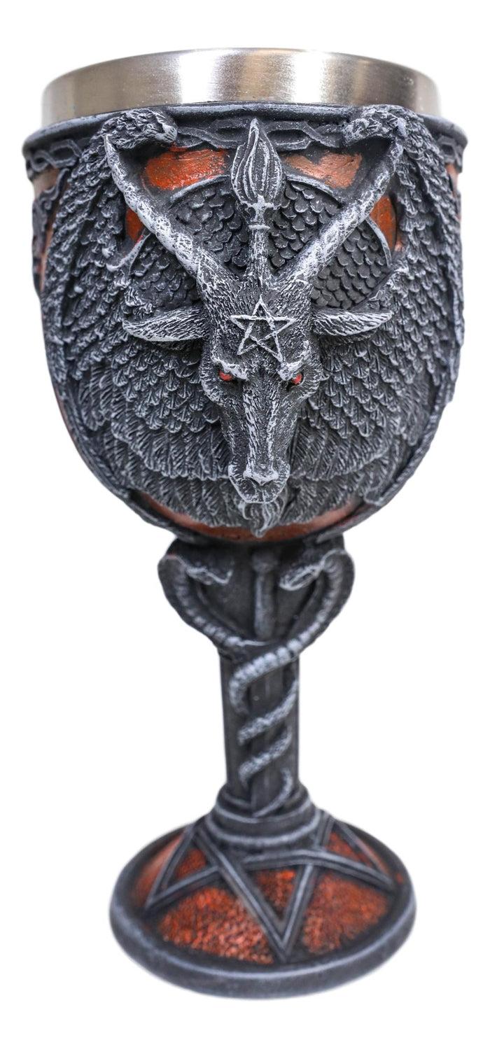 Ebros Gift Pentagram Sabbatic Goat Baphomet Red Wine Goblet Chalice Decor