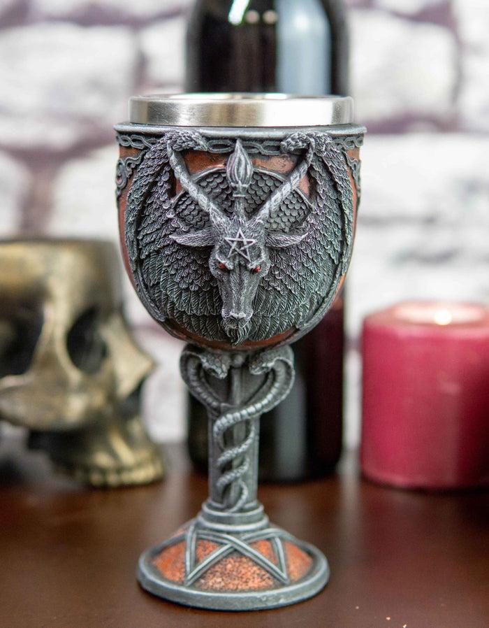 ebros gift Pentagram Sabbatic Goat Baphomet Red Wine Goblet Chalice Decor