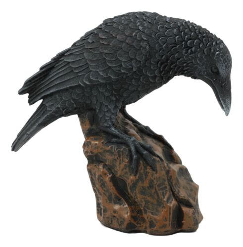 Ebros Gift Perching Raven On Rock Statue 5" Tall Gothic Crow Scavenger Bird Decor Figurine