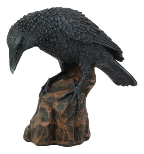 Ebros Gift Perching Raven On Rock Statue 5" Tall Gothic Crow Scavenger Bird Decor Figurine